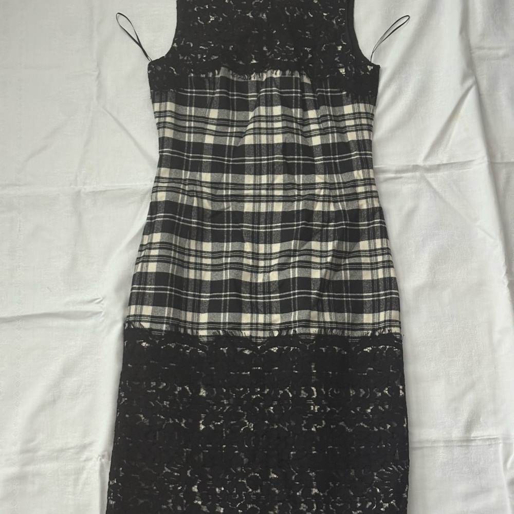 Michael Kors Black and White Checkered Midi Dress